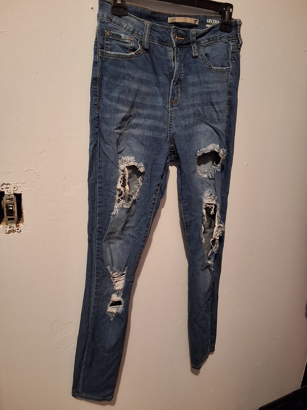 Helena Distressed High Rise Skinny Jeans - Dark Blue